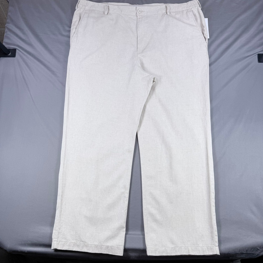 Goodfellow Mens XXL Tan Cotton Linen Blend Straight Leg Pant Elastic Waist